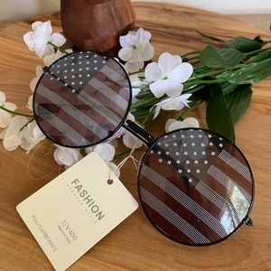 Round American Flag Black Rimmed Sunglasses